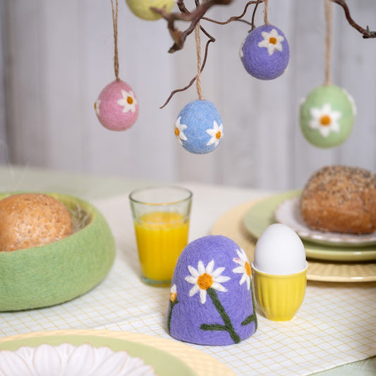 Vilten eiwarmer margrietjes lila