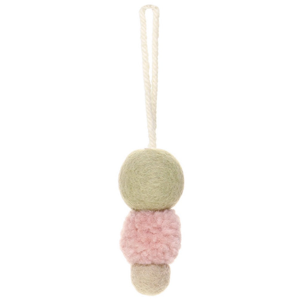 Detailfoto van vilten hanger viltballetjes en pompoms roze-groen 6 st.