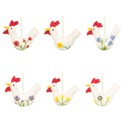 Detailfoto van vilten hanger haan met paardenbloem