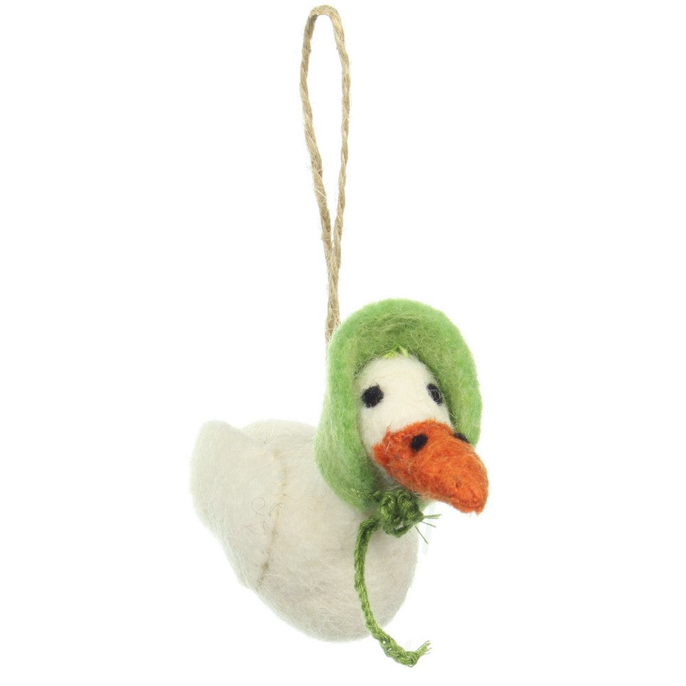 Detailfoto van vilten hanger gans groen