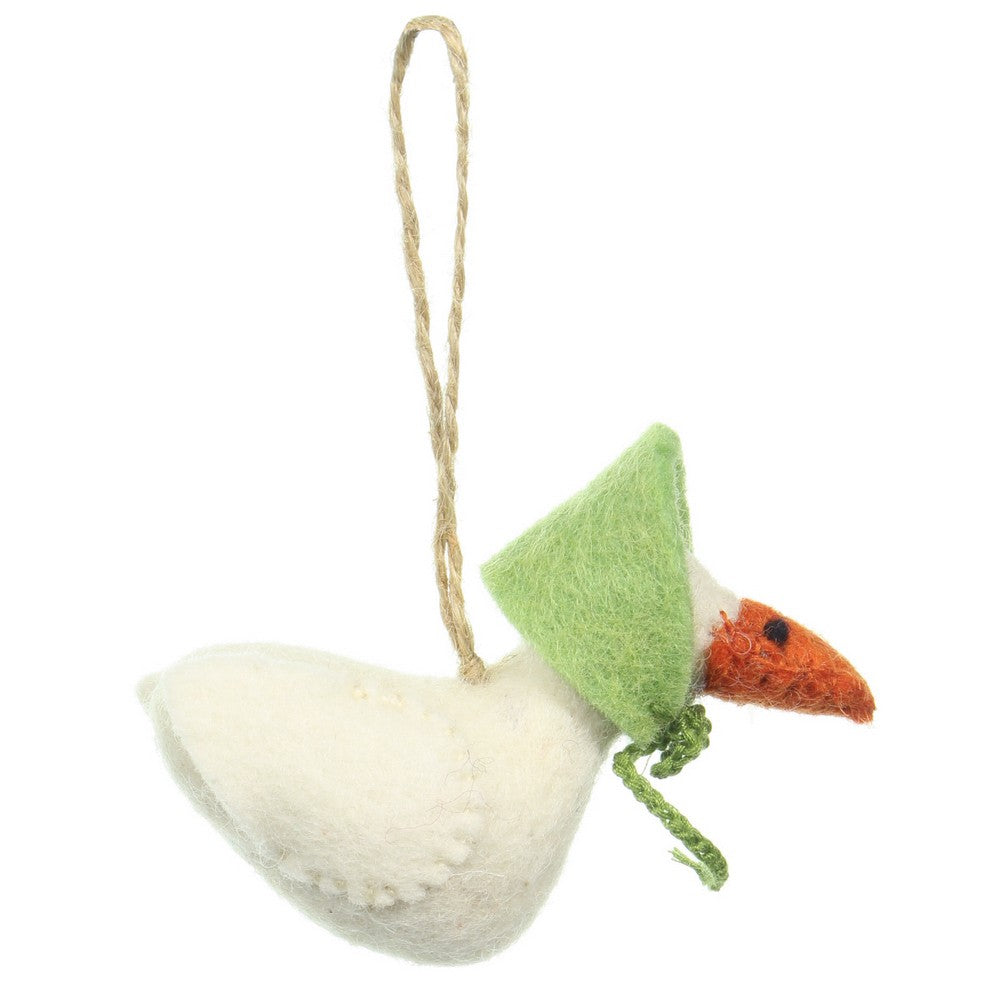 Detailfoto van vilten hanger gans groen