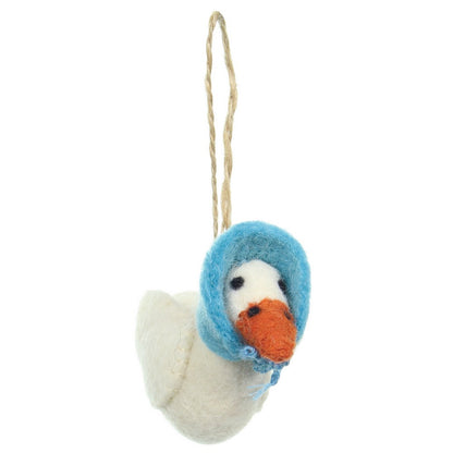 Detailfoto van vilten hanger gans turquoise