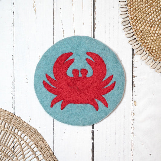 Detailfoto van vilten onderzetter 20 cm krab