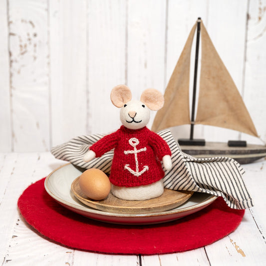Vilten decoratie muis nautisch schipper