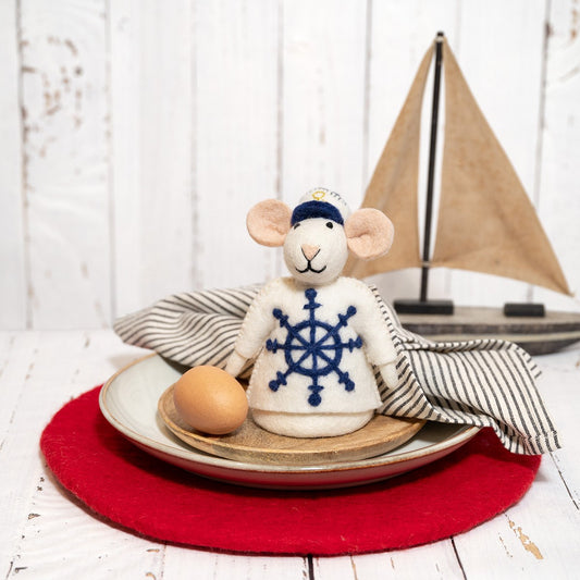Vilten decoratie muis nautisch kapitein