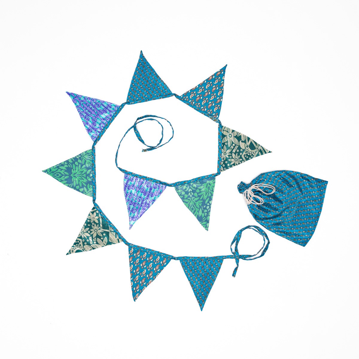 Detailfoto van vilten sarislinger vlag small turquoisetinten
