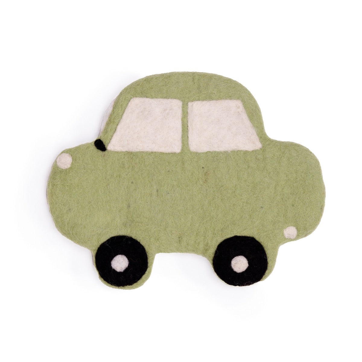 Detailfoto van vilten muurhanger auto lichtgroen