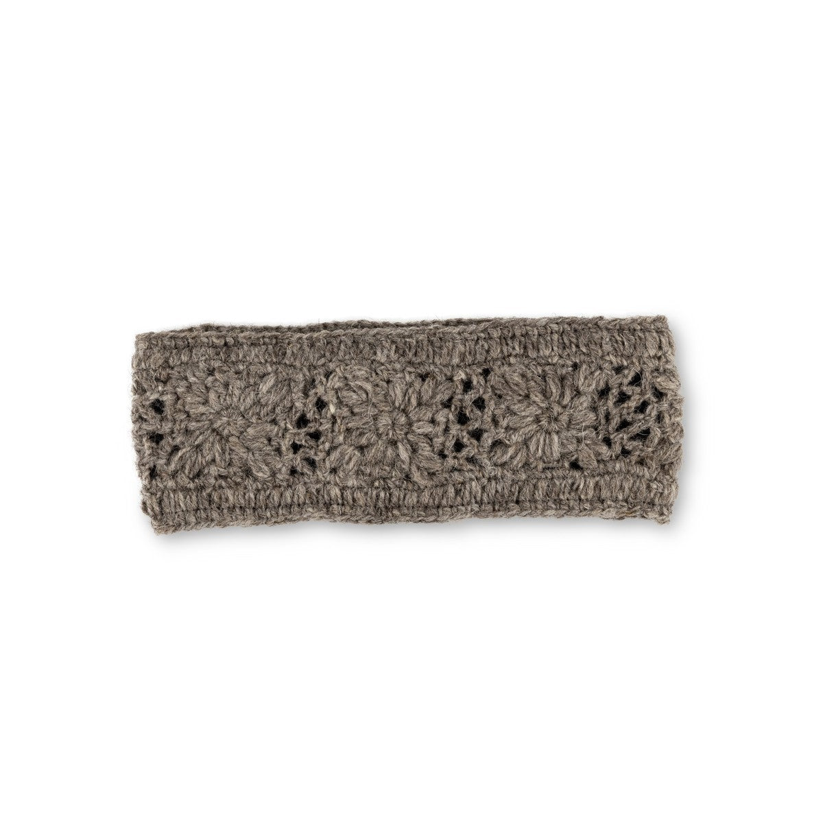 Detailfoto van haarband granny square taupe