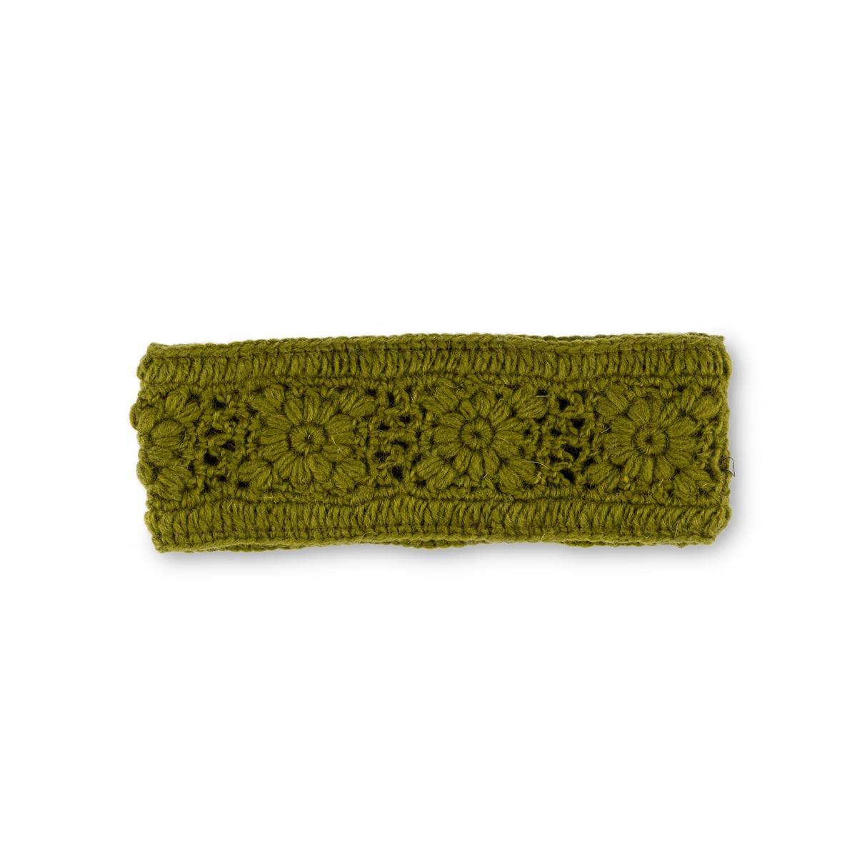 Detailfoto van haarband granny square legergroen