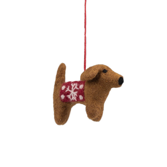 Vilten hanger teckel sneeuwvlok rood