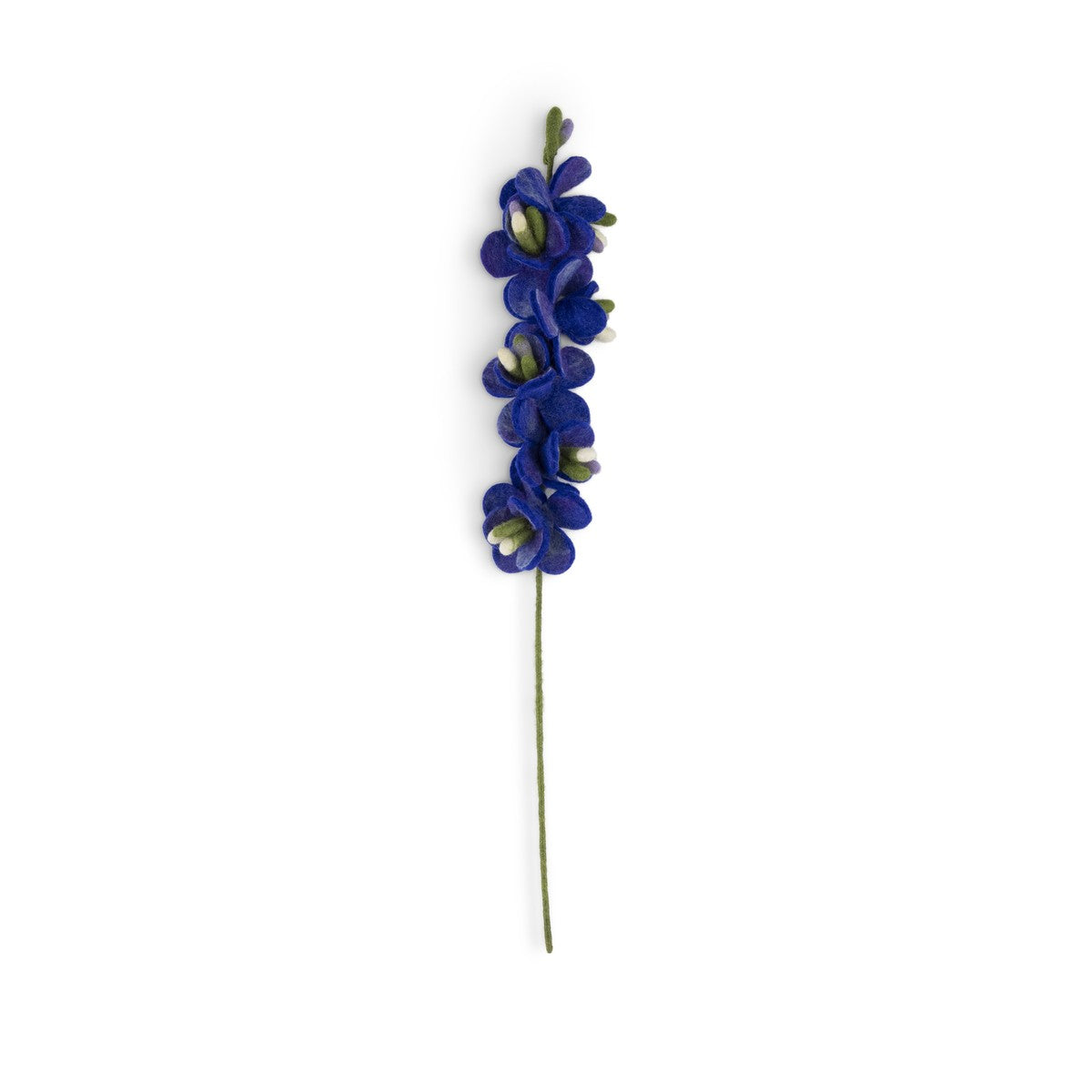 Detailfoto van vilten ridderspoor blauw