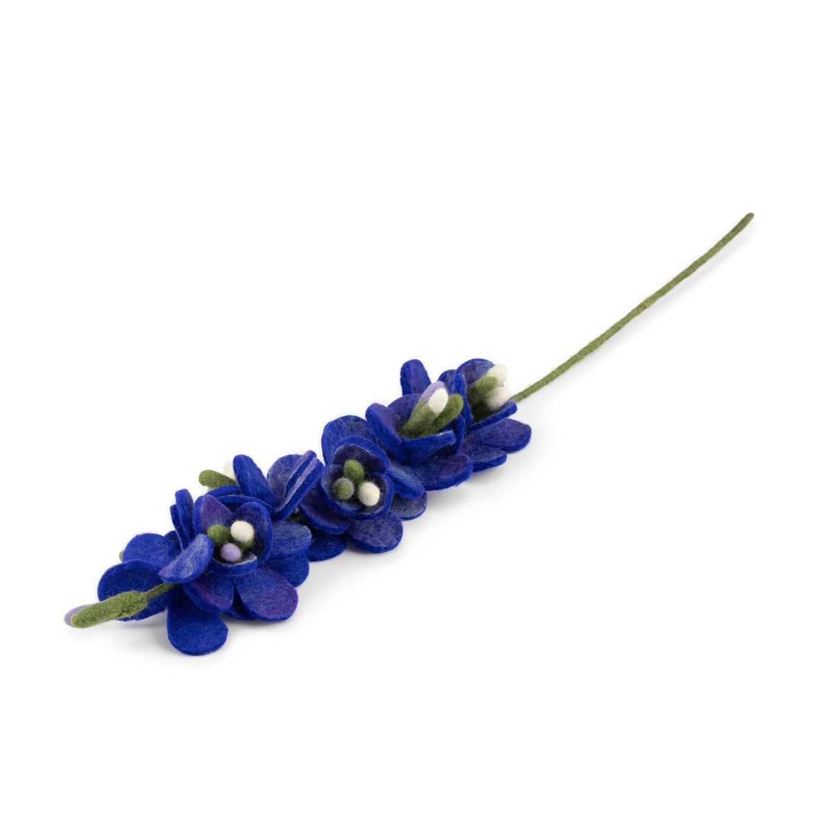 Detailfoto van vilten ridderspoor blauw