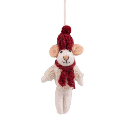 Vilten hanger muis wit met muts