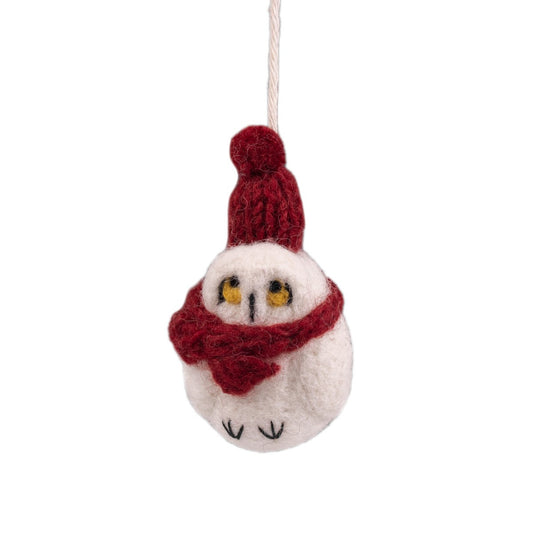 Vilten hanger uil wit met muts