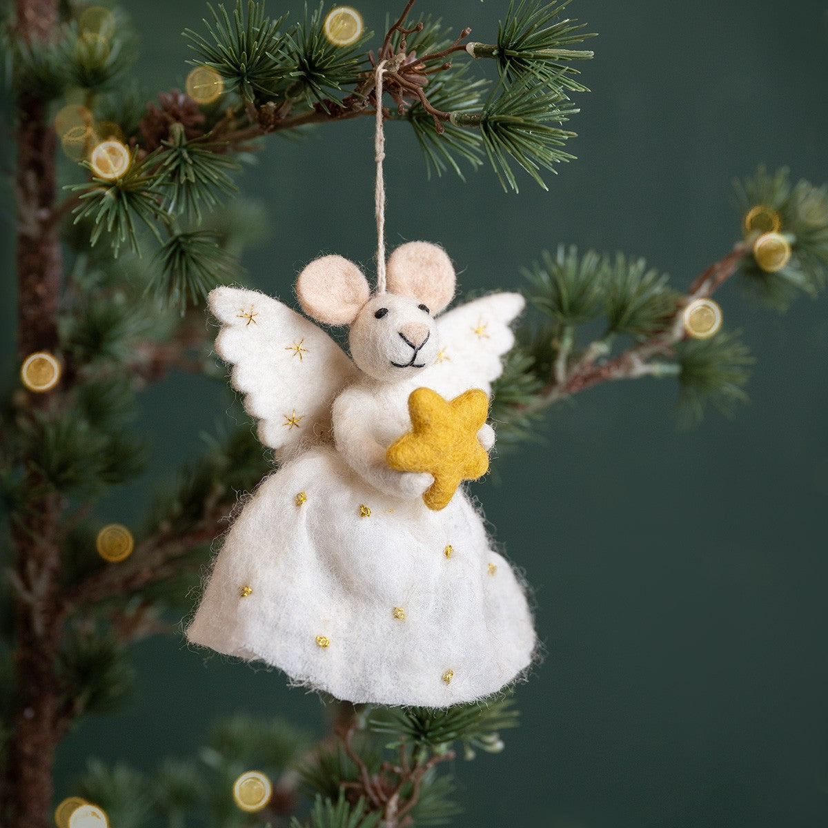 Vilten hanger muis engel met ster