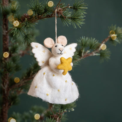 Vilten hanger muis engel met ster