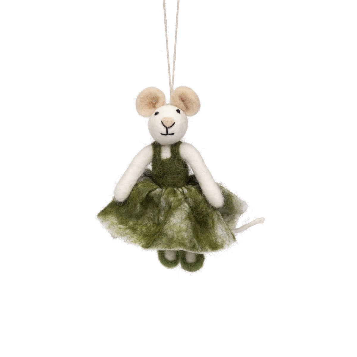 Detailfoto van vilten hanger muis ballerina groen