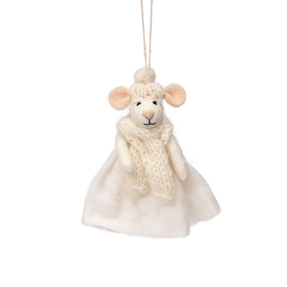Detailfoto van vilten hanger muis oma wit