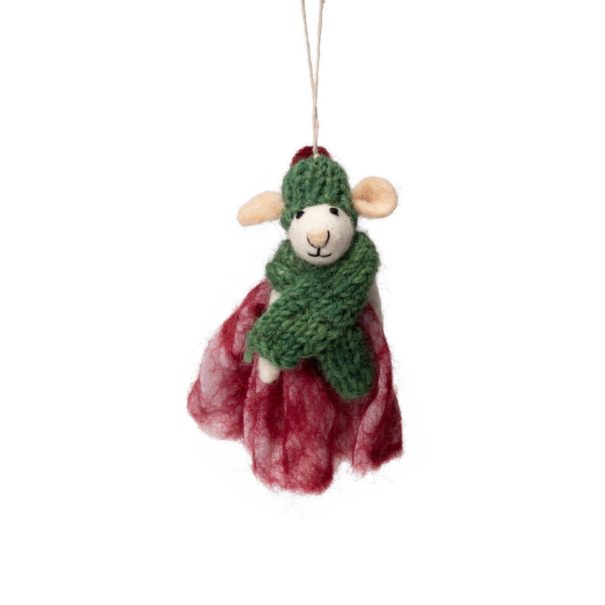 Detailfoto van vilten hanger muis oma rood