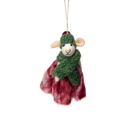 Detailfoto van vilten hanger muis oma rood