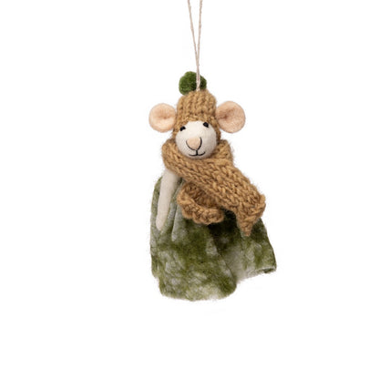 Detailfoto van vilten hanger muis oma groen