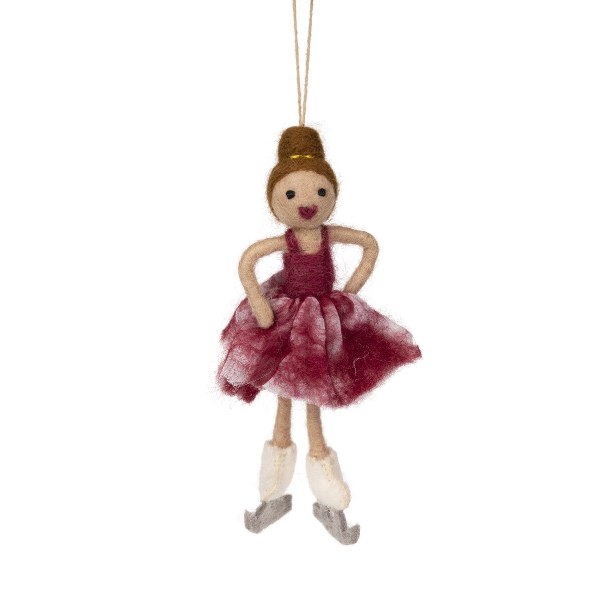 Detailfoto van vilten hanger kunstschaatsster rood