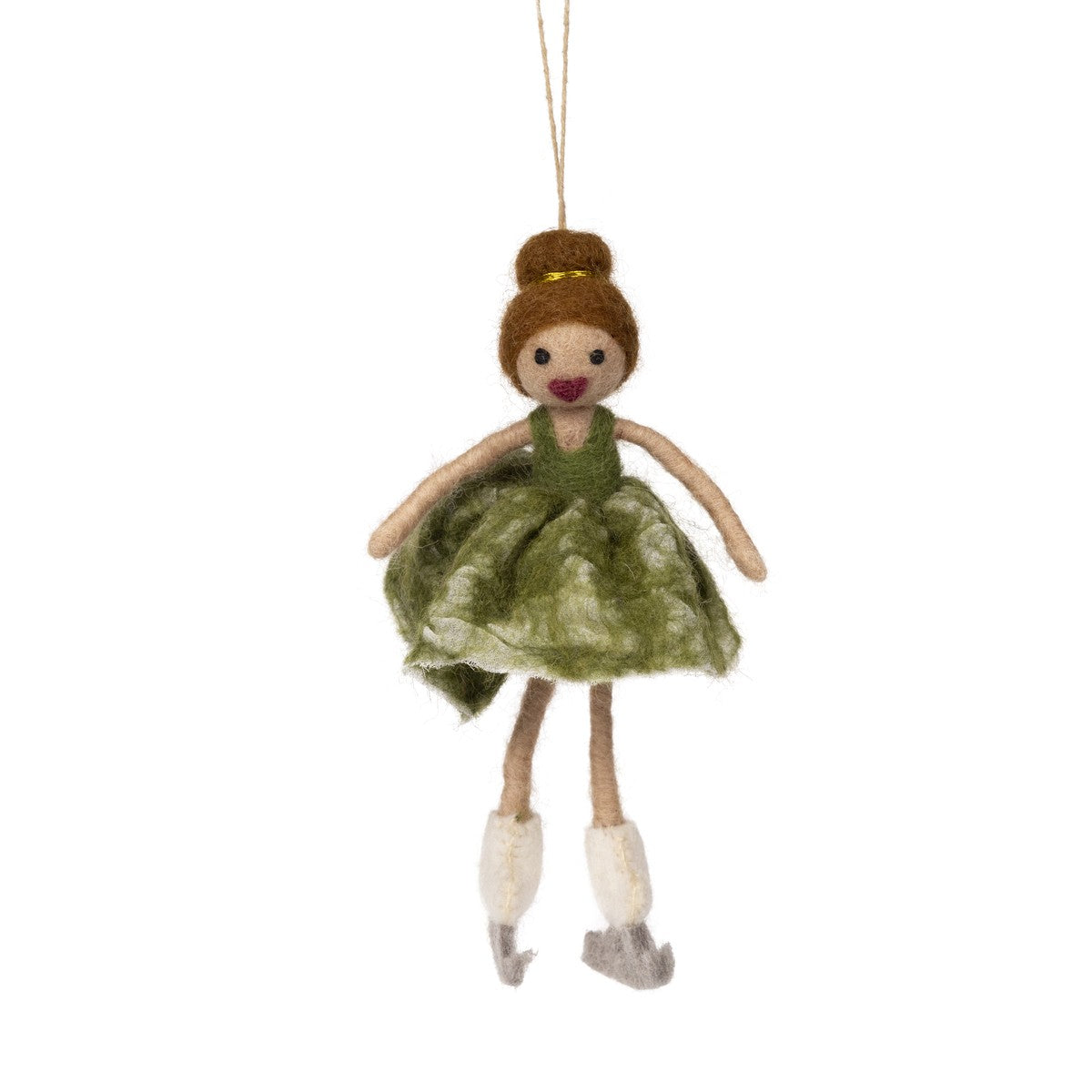 Detailfoto van vilten hanger kunstschaatsster groen