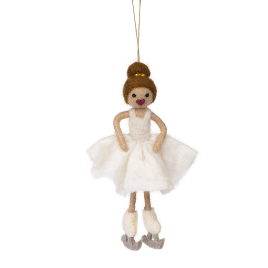 Detailfoto van vilten hanger kunstschaatsster wit