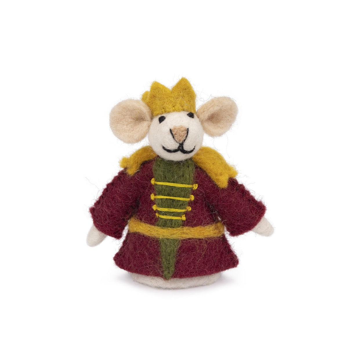 Detailfoto van vilten vingerpopje muis notenkraker koning