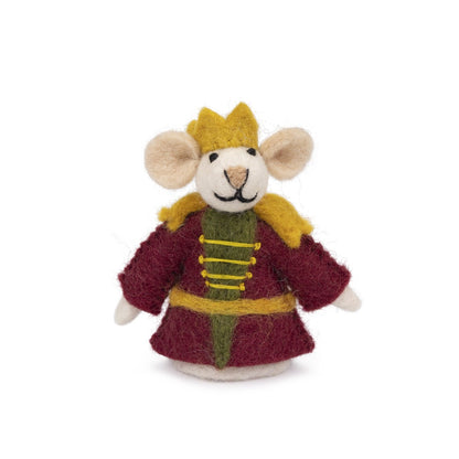 Detailfoto van vilten vingerpopje muis notenkraker koning