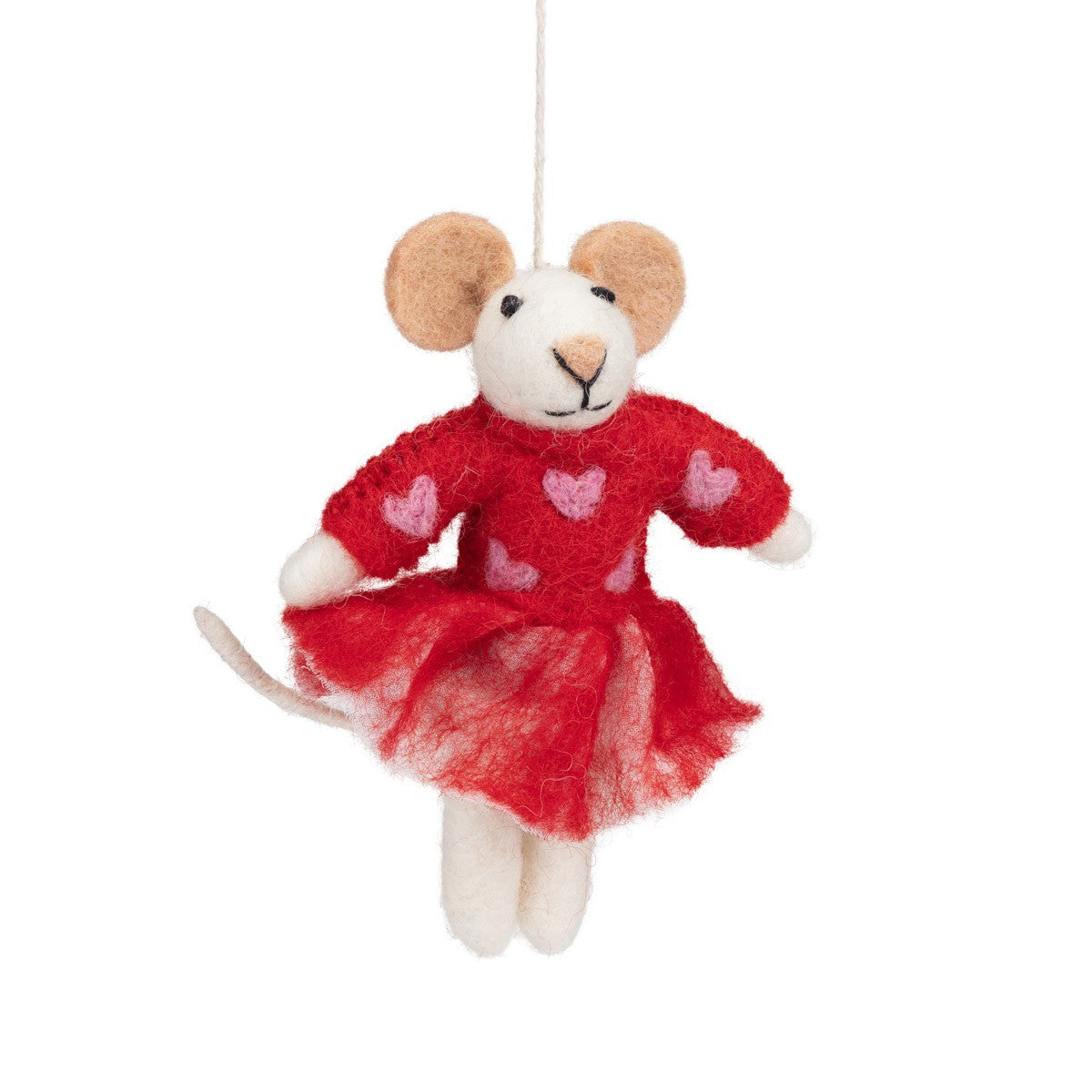Detailfoto van vilten hanger muis sweetheart rood