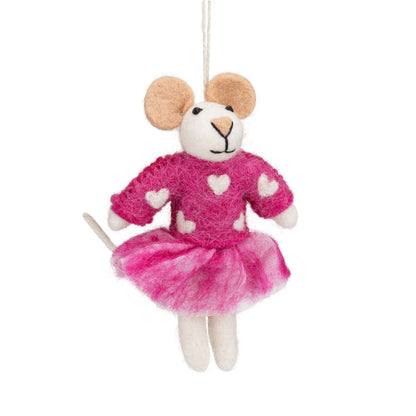 Detailfoto van vilten hanger muis sweetheart fuchsia