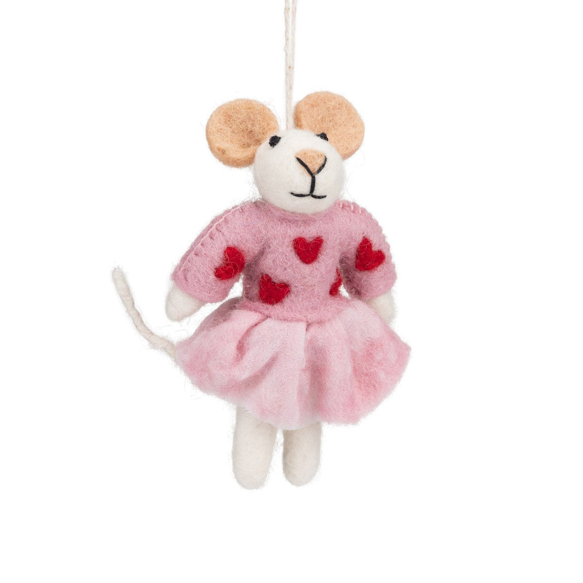 Detailfoto van vilten hanger muis sweetheart roze