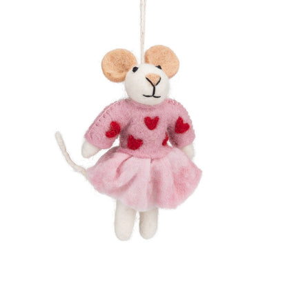 Detailfoto van vilten hanger muis sweetheart roze