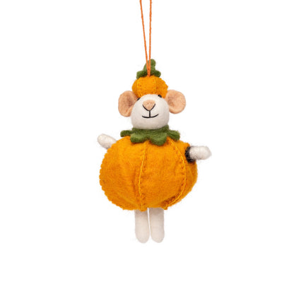 Detailfoto van vilten hanger muis pompoen