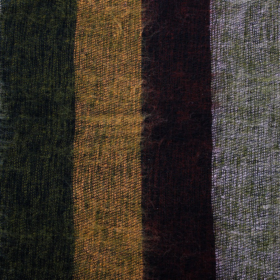 Detailfoto van vilten kleine sjaal mosgroen cognac bordeaux