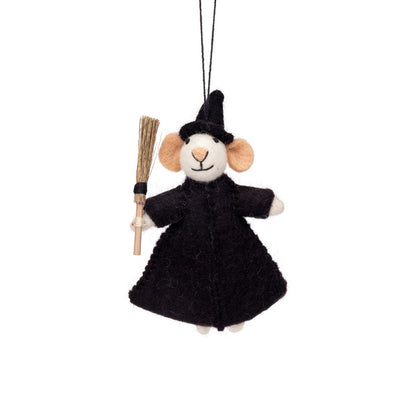 Detailfoto van vilten hanger muis heks