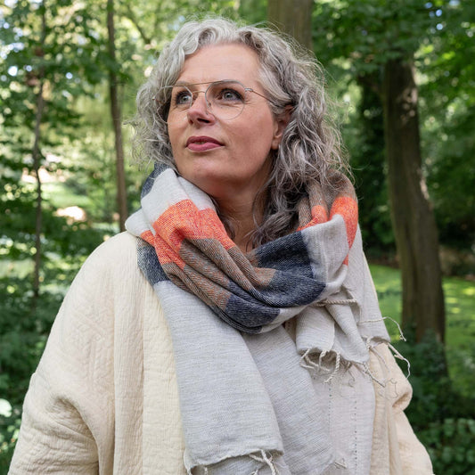 Sjaal Creme Taupe Oranje