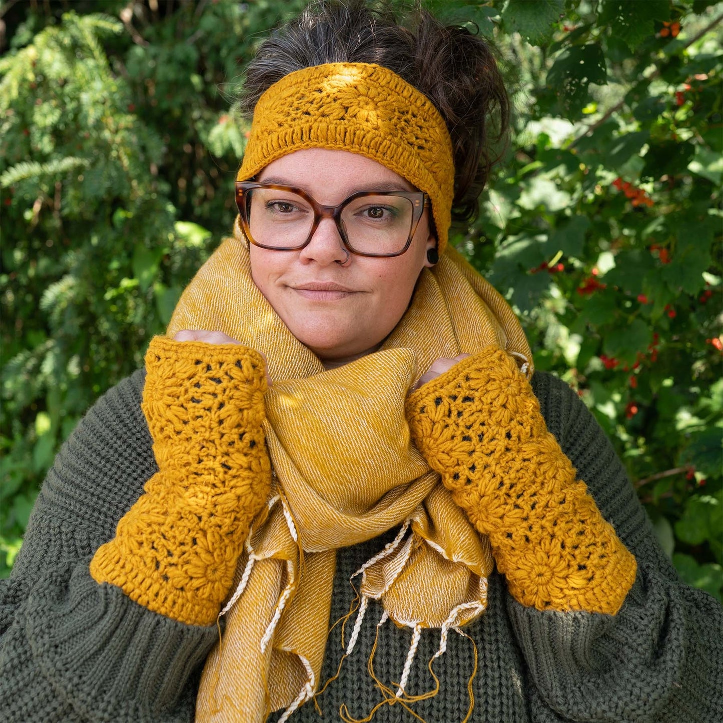 Haarband Granny Square Okergeel