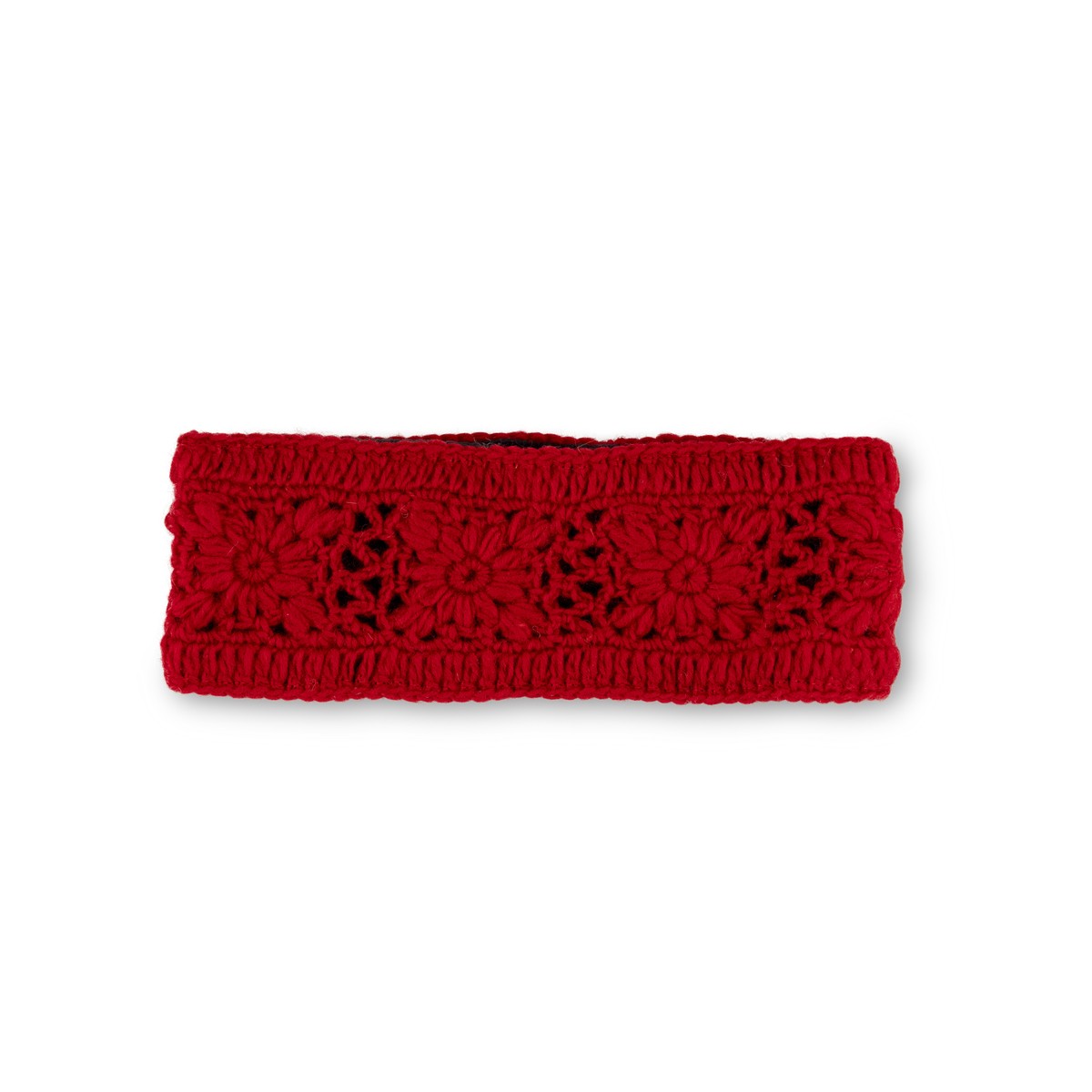 Detailfoto van haarband granny square rood