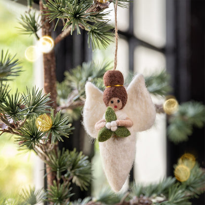 Vilten hanger engeltje wit met mistletoe