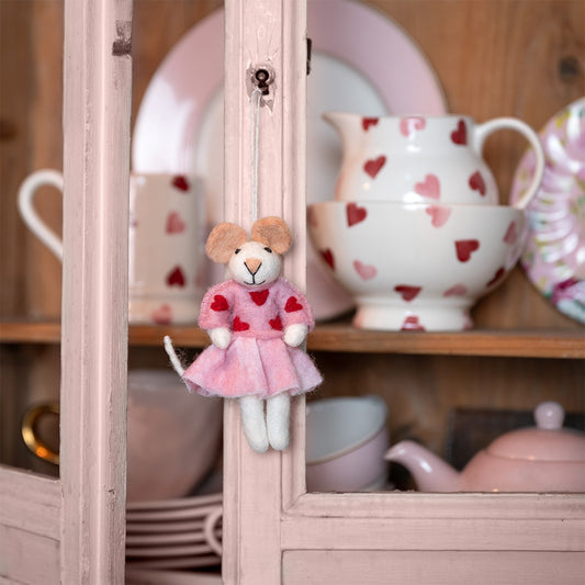 Vilten hanger muis sweetheart roze