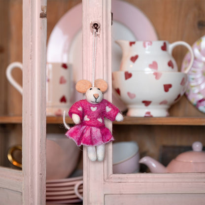 Vilten hanger muis sweetheart fuchsia