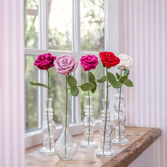 Vilten roos roze-rood assorti 5 st.