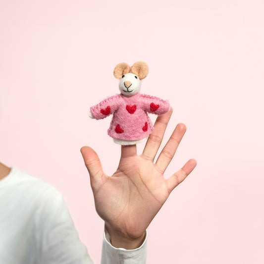 Vilten vingerpopje muis sweetheart roze