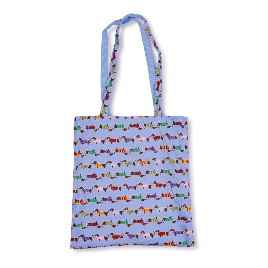 Detailfoto van vilten totebag teckel lichtblauw