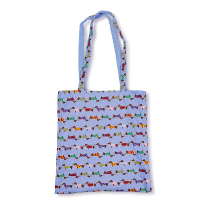 Detailfoto van vilten totebag teckel lichtblauw