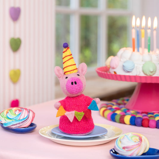 Vilten decoratie feestvarken roze