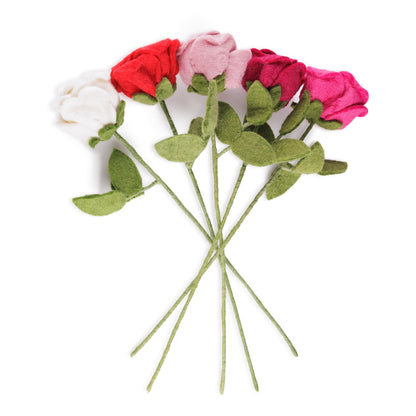Detailfoto van vilten roos roze-rood assorti 5 st.