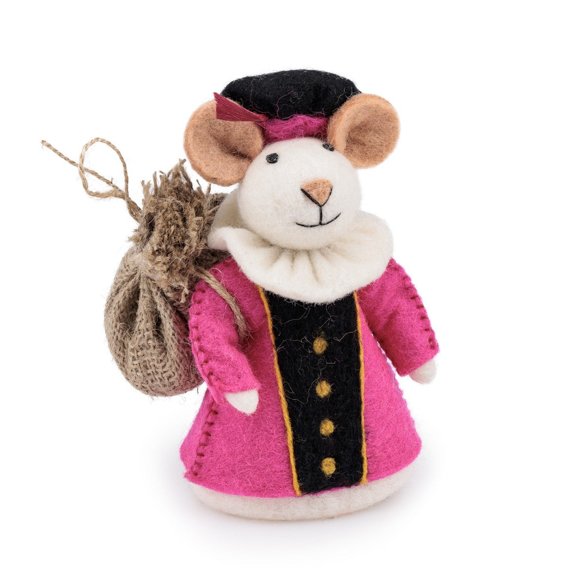 Detailfoto van vilten decoratie muis pietermuis fuchsia